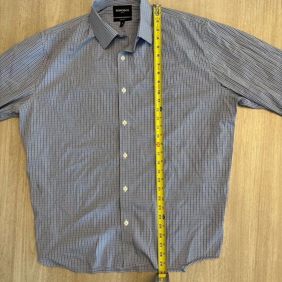 Bonobos Button Down Shirt Long Sleeve Men Size 18 33 Plaid Checker Blue Standard - Picture 3 of 9
